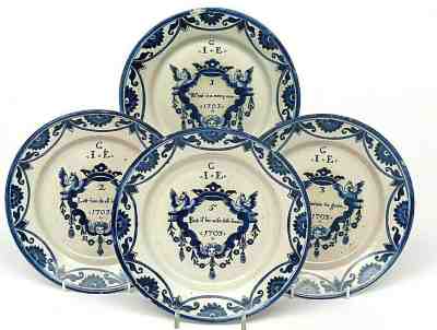 ENGLISH  DATED DELFT MERRYMAN SET 1703 DELFTWARE FAIENCE TINGLAZED 18THCENTURY 