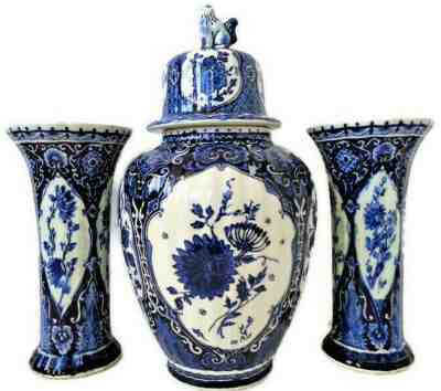 Vintage Delft Boch Royal Sphinx Ginger Jar Urn with Vases