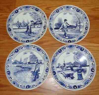 DELFT ~ Schoonhoven Holland ~ Set of 4 ~ PLATES OF THE SEASONS ~ Blue on White