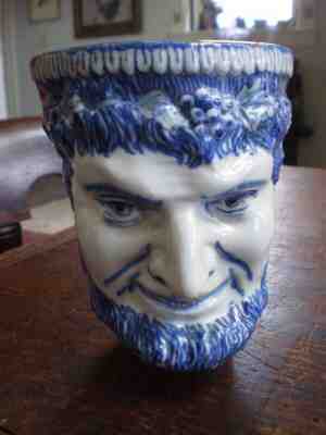 RARE Delft De Klaauw 17th or 18th C Tin Glazed Blue/White Bacchus Dionysus Mug  