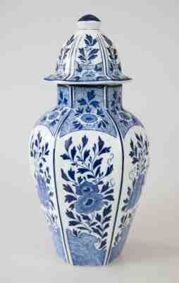 Antique Dutch Delft Faience Floral Blue & White Lidded Vase Ginger Jar