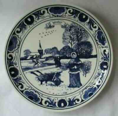 SCHOONHOVEN HOLLAND BLUE DELFT FOUR SEASONS "WINTER" AND "SPRING" PLATES