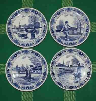 SET of FOUR (4) ROYAL DELFT Blue White Pottery 4 Seasons Plates Wall Hanging