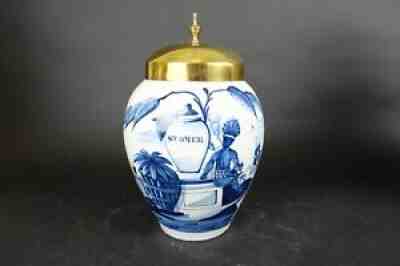 Amazing 18th C Antique Blue&White Dutch Delft Tobacco Jar VOC St Omer 32 cm
