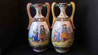 An Exquisite Pair Of Tall French Quimper Vases
