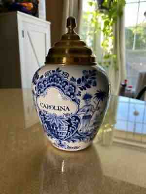 carolina tobacco jar for sale Williamsburg Delft Carolina Tobbaco Jar Made by OUD in Holland 8