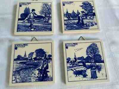 Vintage Delfts Schoonhoven 4 Seasons Tile Set Handmade Holland Please ask any qu