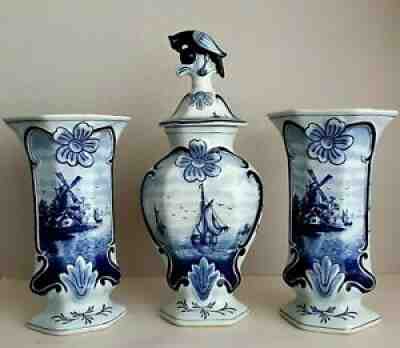 Antique DELFT CABINET SET OF 3 VASES