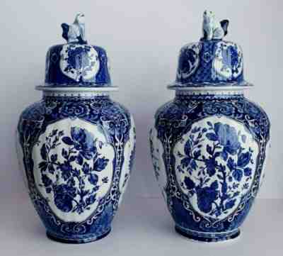 DELFT CABINET SET OF VASES - FOO DOG GINGER JARS - by BOCH ROYAL SPHINX HOLLAND