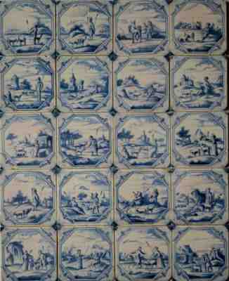 20 Original Delft delftware tiles carreaux with shepherd, c. 1760 - 1780...