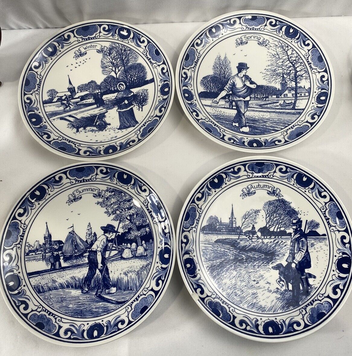 Vintage Delft Royal Schoonhoven 4 Seasons Plates Holland Blue/ White Can Be Hung