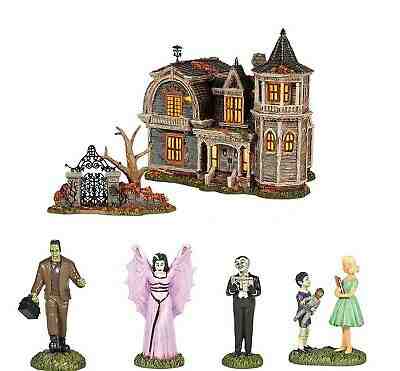 Munsters Building + Gate + 4 Figures Dept 56 Village 1313 Mocking Bird Lane