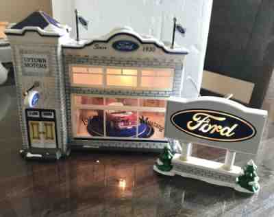 Dept 56 Snow Village ~ Uptown Motors Ford Dealership #54941 Lit & Animated