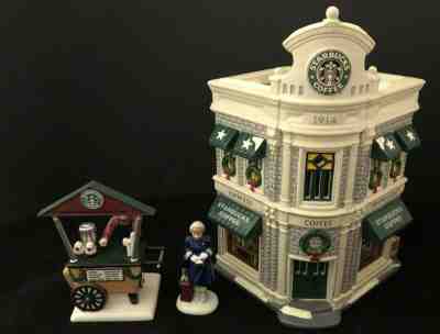 Dept. 56 Snow Village STARBUCKS COFFEE & COFFEE CART Original Boxes Nice!!
