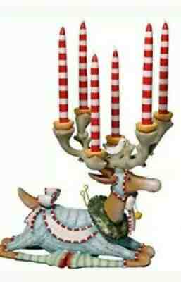 KRINKLES PATIENCE BREWSTER DANCER REINDEER CANDELABRA WITH CANDLES DEPT 56 RARE