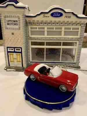 Dept 56 Snow Village "Uptown Motors Ford" Dealership # 54941 Mustang & Sign Used