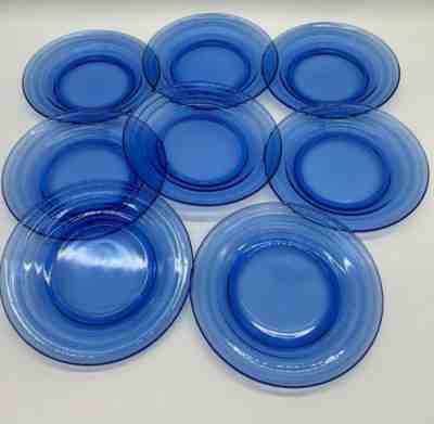 8 Hazel Atlas MODERNTONE COBALT BLUE *6 3/4" SALAD PLATES* EUC