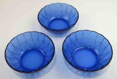 Hazel Atlas Cobalt Blue Bowls NEWPORT HAIRPIN Set of 3 Cereal 10 Ounce