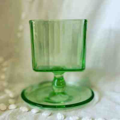 Vintage Green Vaseline Depression Glass Cigarette Holder And Ashtray  Combination - Sold for $73.93