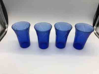 4 Hazel Atlas ROYAL LACE 5â? Cobalt Blue Depression Glass Juice Tumblers 10 oz