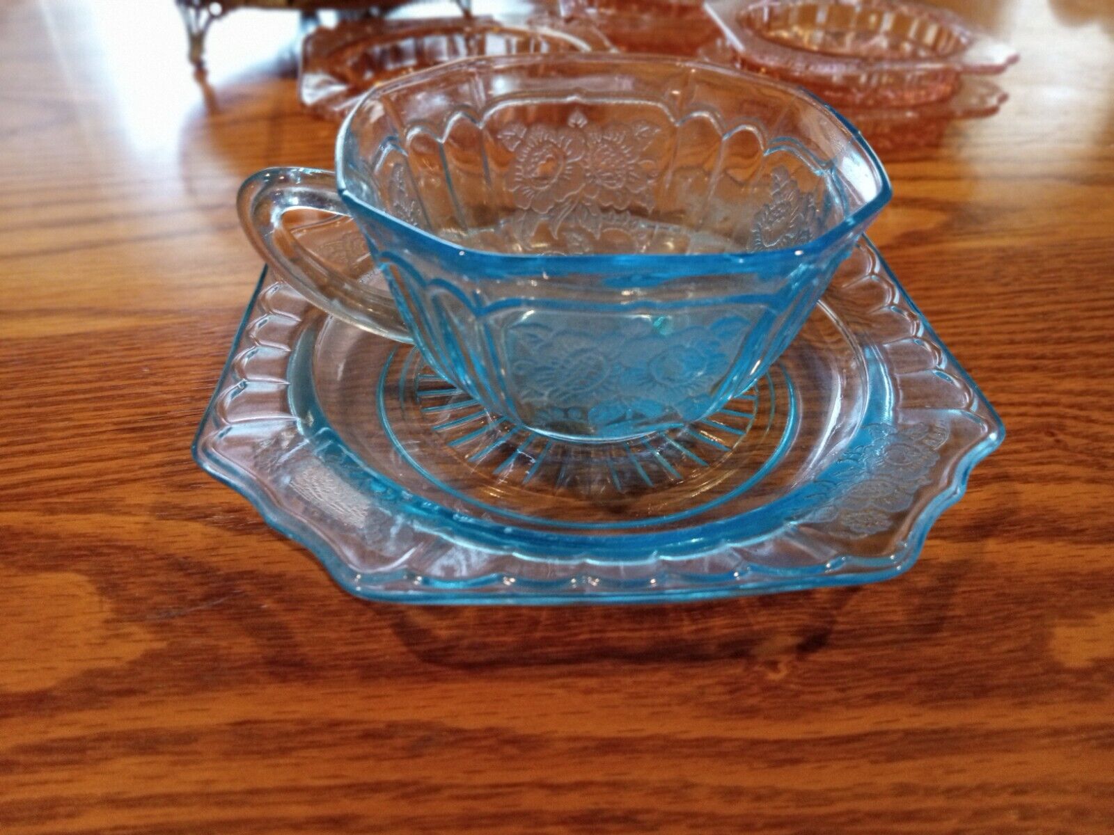 Depression glass Blue Mayfair Cup and Saucer