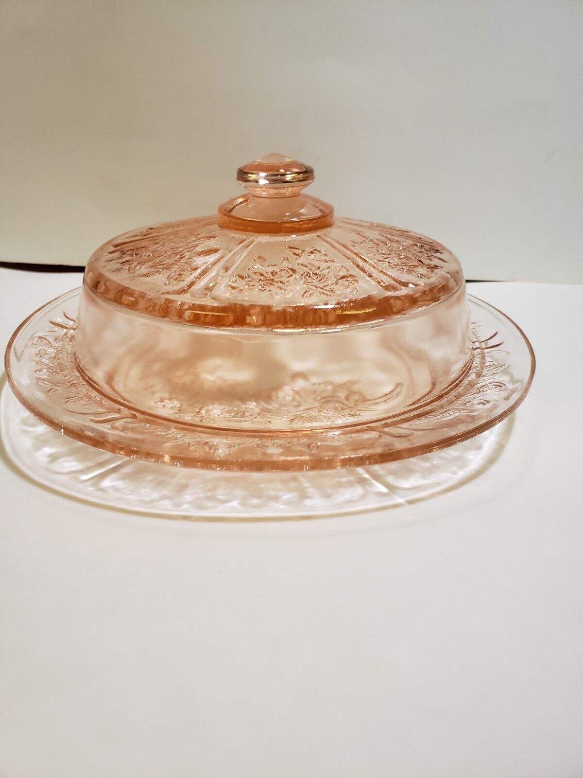 Rare Depression Federal Glass Sharon Cheese Dish with Lid, Pink, 7.25 in, EUC