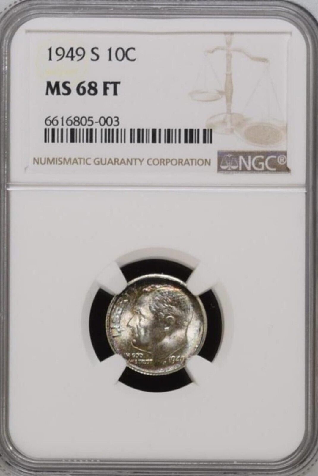 1949-S Roosevelt Dime NGC MS68 FT (FB) Top Pop 1/0 Solo Finest.