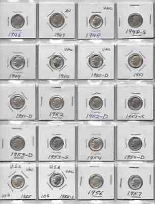 ROOSEVELT DIME COLLECTION, 1946 - 2005, ALL DATES, LOTS OF SILVER, (144 COINS)