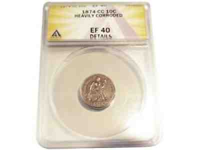 1874-CC Seated Liberty Dime EF 40 - XF 40 Details. Key Date! King of Dimes!