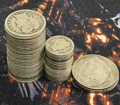 Barber Silver Coin Lot - 90% Silver - $12.20 Face Val - Halves, Quarters, Dimes
