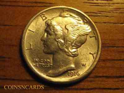 1916-D Mercury Dime Lustrous Uncirculated Key Monster Full Split Bands Scarce!