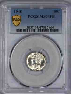 1945 Silver Mercury Dime PCGS MS64 - Full Bands - Rare - Great Eye Appeal