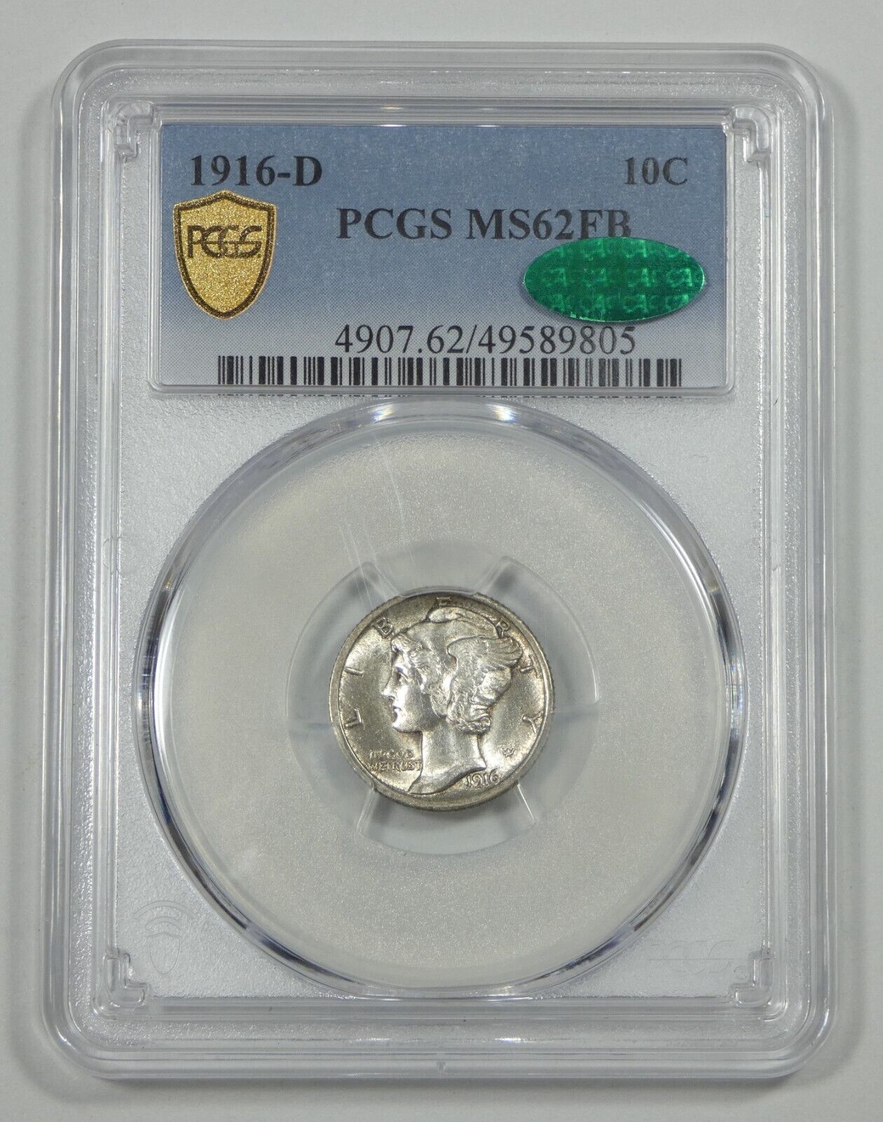 1916-D Mercury Dime CAC & PCGS Secure Plus MS 62 Full Bands ~ Key Date of Series