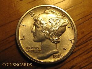 1916-D Mercury Dime Lustrous Uncirculated Full Split Bands FSB Monster Scarce!