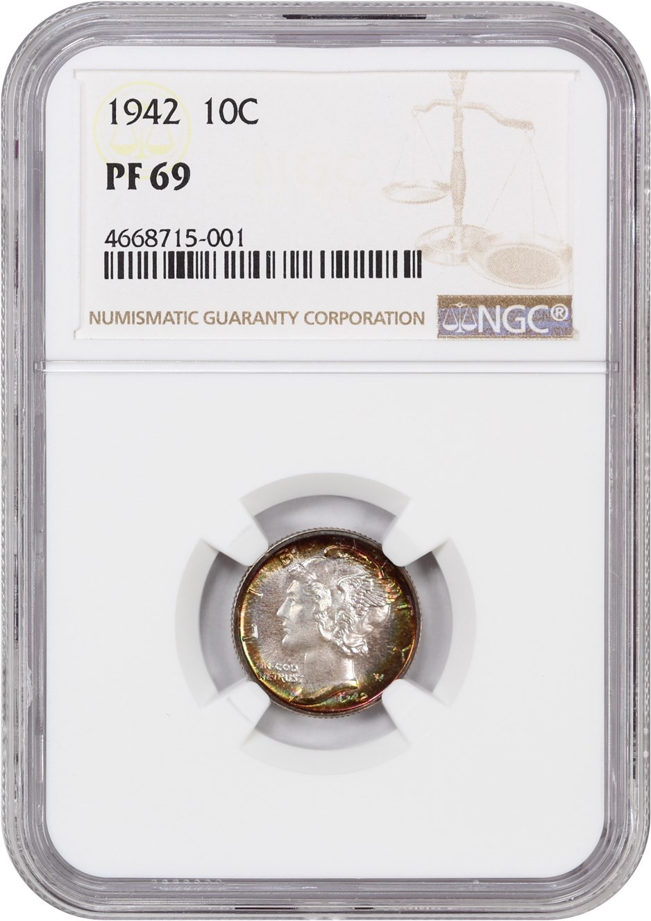 1942 10c NGC PR69 - Mercury Dime - Beautiful Rainbow Toning!