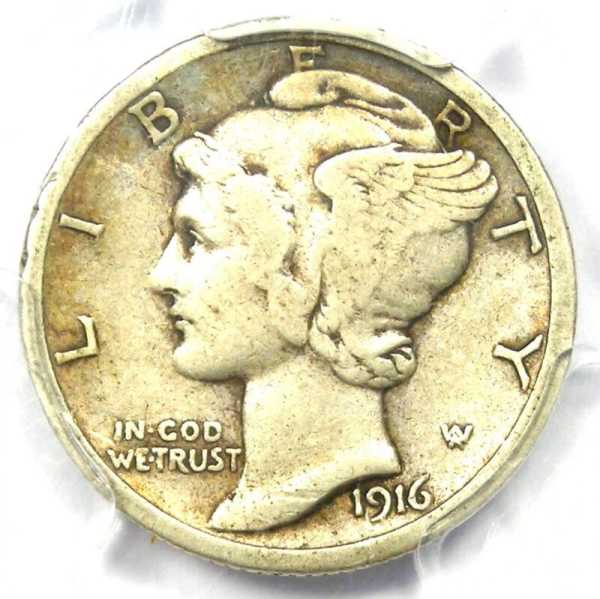 1916-D Mercury Dime 10C Coin - Certified PCGS VF25 - Rare Key Date Coin!