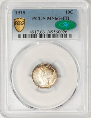 1918 Mercury Dime 10c MS66+ FB Secure PCGS ~ CAC 948417-1