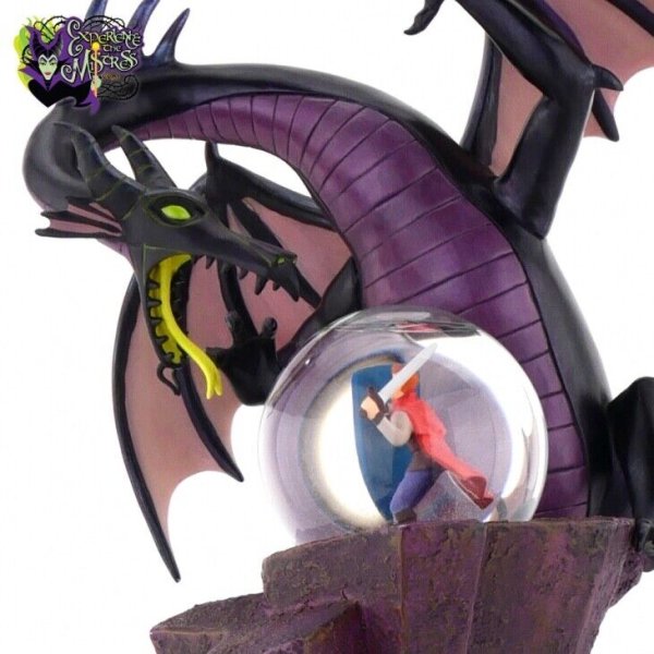 SLEEPING BEAUTY~MALEFICENT AS DRAGON & PRINCE PHILLIP~SNOW GLOBE~DISNEY~MIB