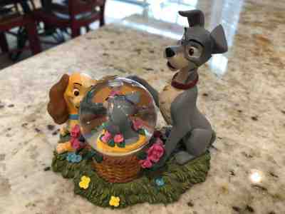 Authentic Disney Original Lady and the Tramp Figurine with Miniature Snow Globe