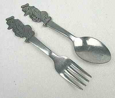 Vintage Walt Disney Donald Duck Childs Spoon Fork Flatware Matched Set By Bonny 