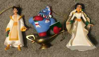 Lot Of 3 Disney Grolier Christmas Ornaments Aladdin Genie Jasmine W/Boxes