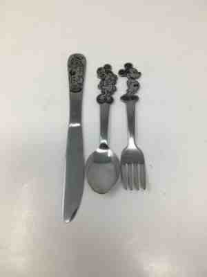 Set Of 3 Vintage Walt Disney Childrens Stainless Flatware Japan By Bonny Mickey