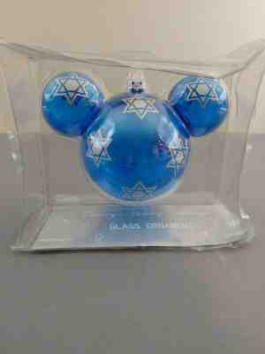 Disney Rare Hanukkah Star of David Blue Mickey Large Glass Ornament