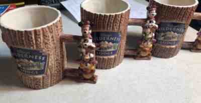 Disney Wilderness Lodge Coffee Mug Cup with Totem Pole Character Handle Lot Of 3