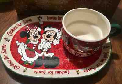 Disney Parks Authentic Original  Santa Mickey Milk & Cookie Set NIB Plate & Cup