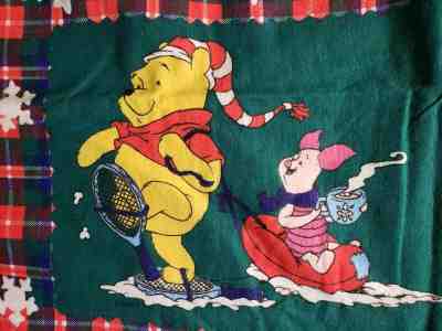 Disney Winnie the Pooh & Friends Christmas Winter Scene Flannel Twin Flat Sheet 