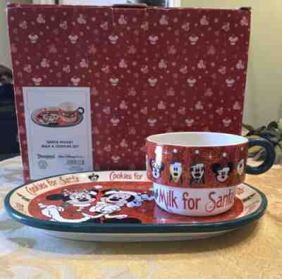 Disney Parks Authentic Original Santa Mickey Milk & Cookie Set NIB Plate & Cup