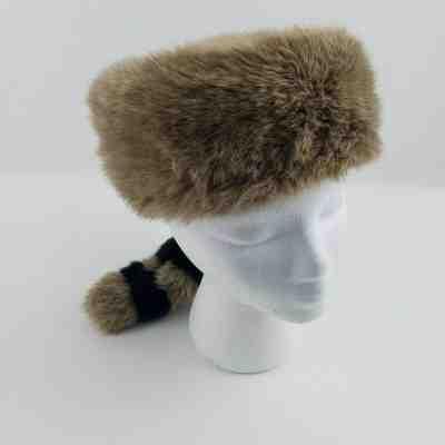 Disney Parks Authentic Racoon Tail Hat Adult / Child Tan Black Davy Crockett