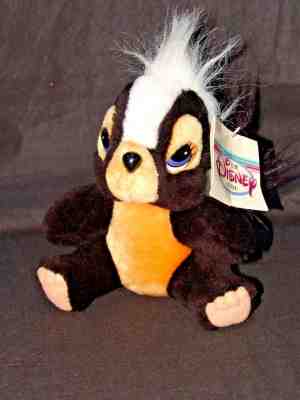 VINTAGE DISNEY STORE BAMBI FLOWER SKUNK SITTING PLUSH STUFFED ANIMAL TOY w/ TAG
