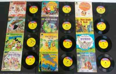 12 Vintage yellow label Disney read-along books+records Petes Dragon/Jungle Book